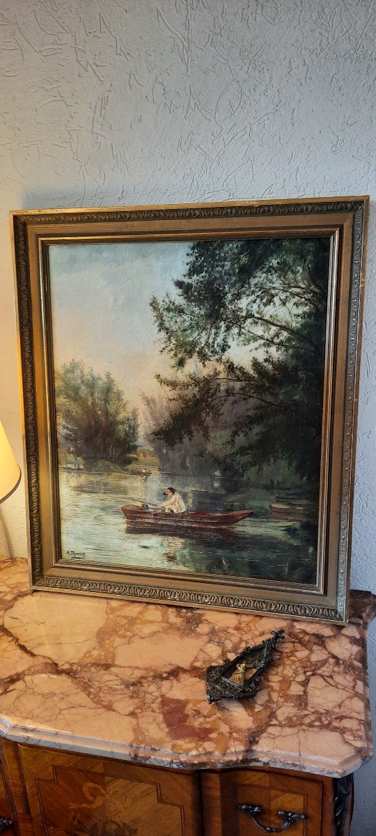 Oil On Canvas "fisherman In River" A.dhionnet-photo-2