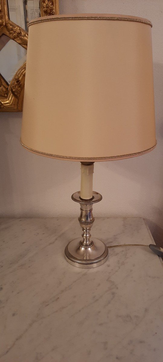 Pair Of Louis XVI Style Silver Metal Lamps-photo-2