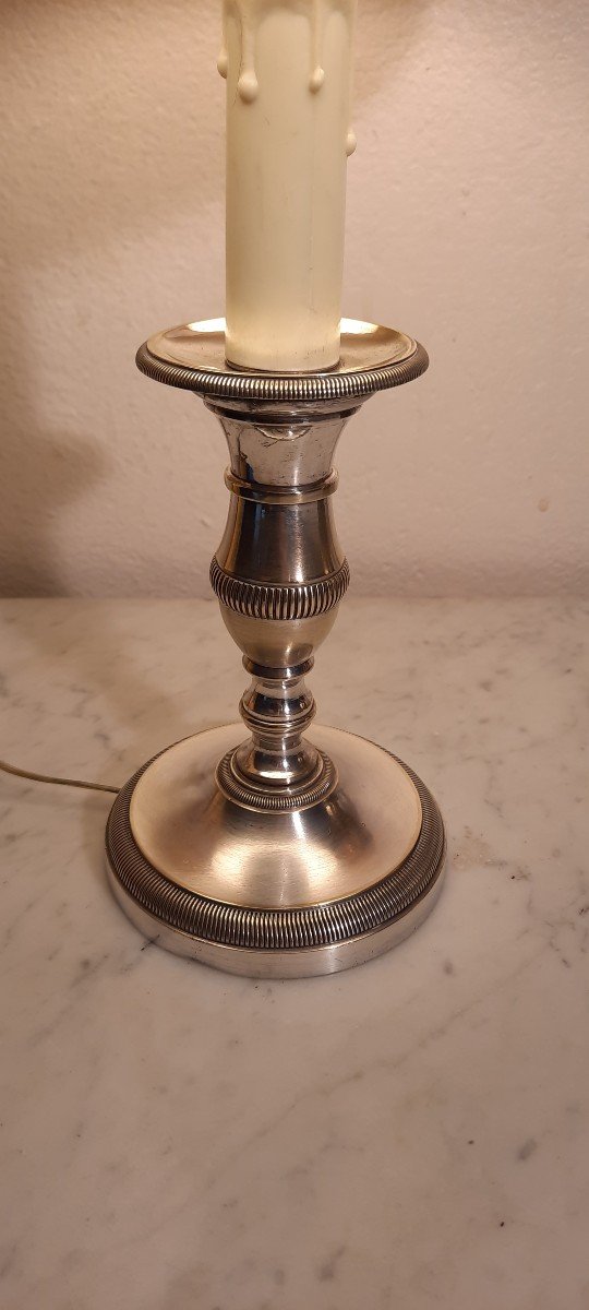 Pair Of Louis XVI Style Silver Metal Lamps-photo-3