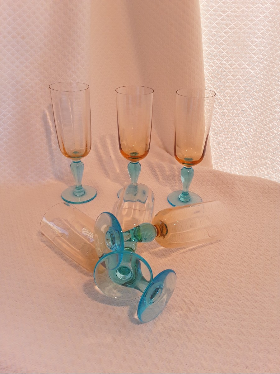 Portieux Crystal 6 Champagne Flutes George Sand Model