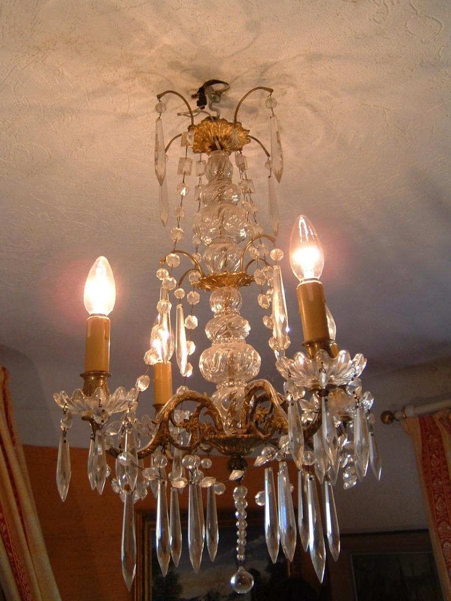 Lustre En Cristal Et Bronze Doré