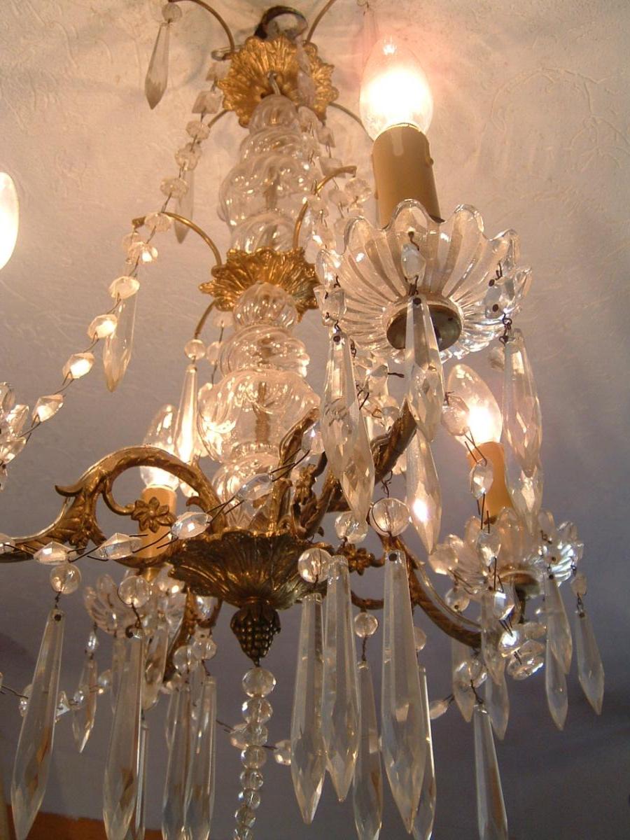 Lustre En Cristal Et Bronze Doré-photo-1