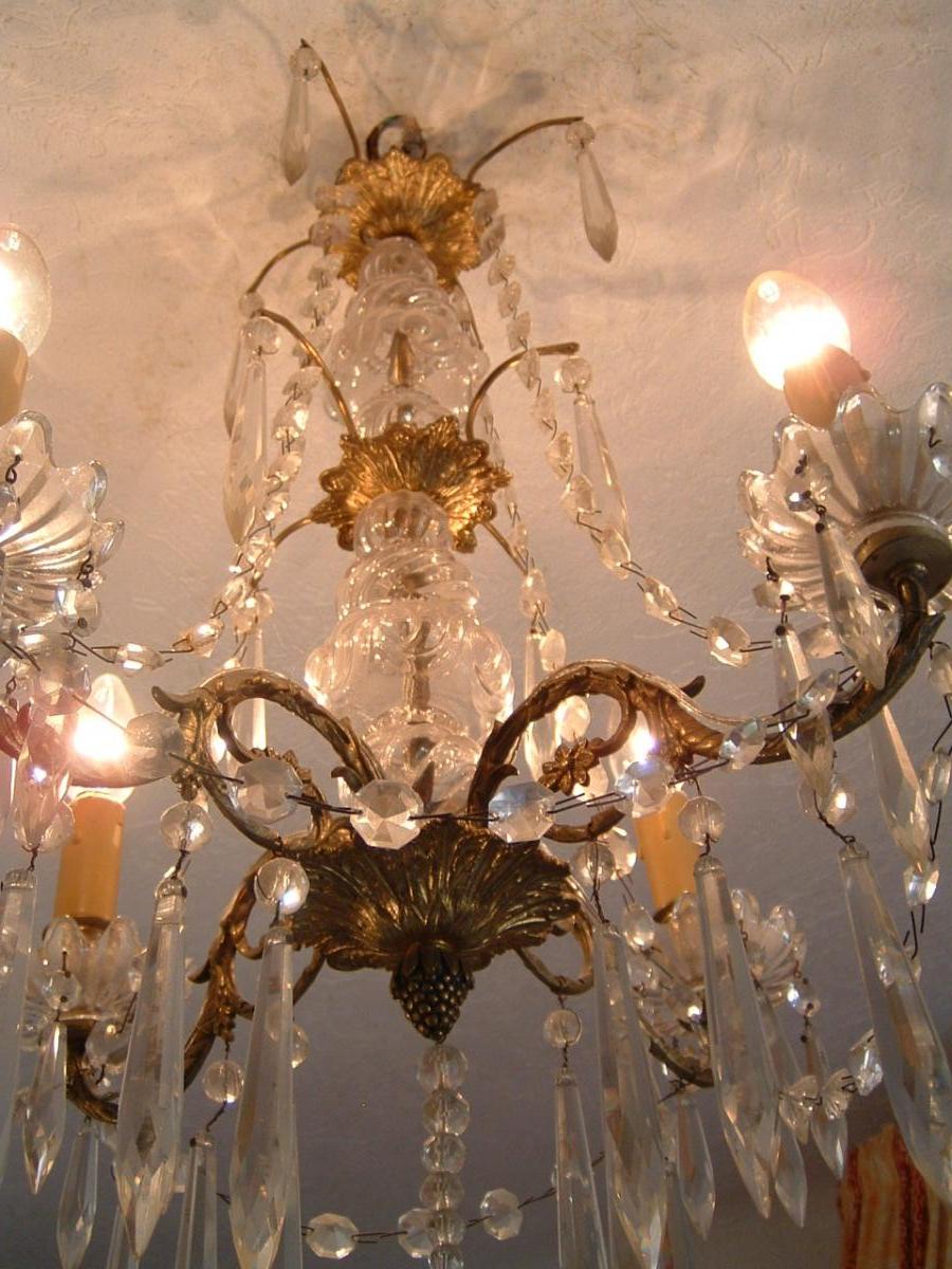 Lustre En Cristal Et Bronze Doré-photo-2