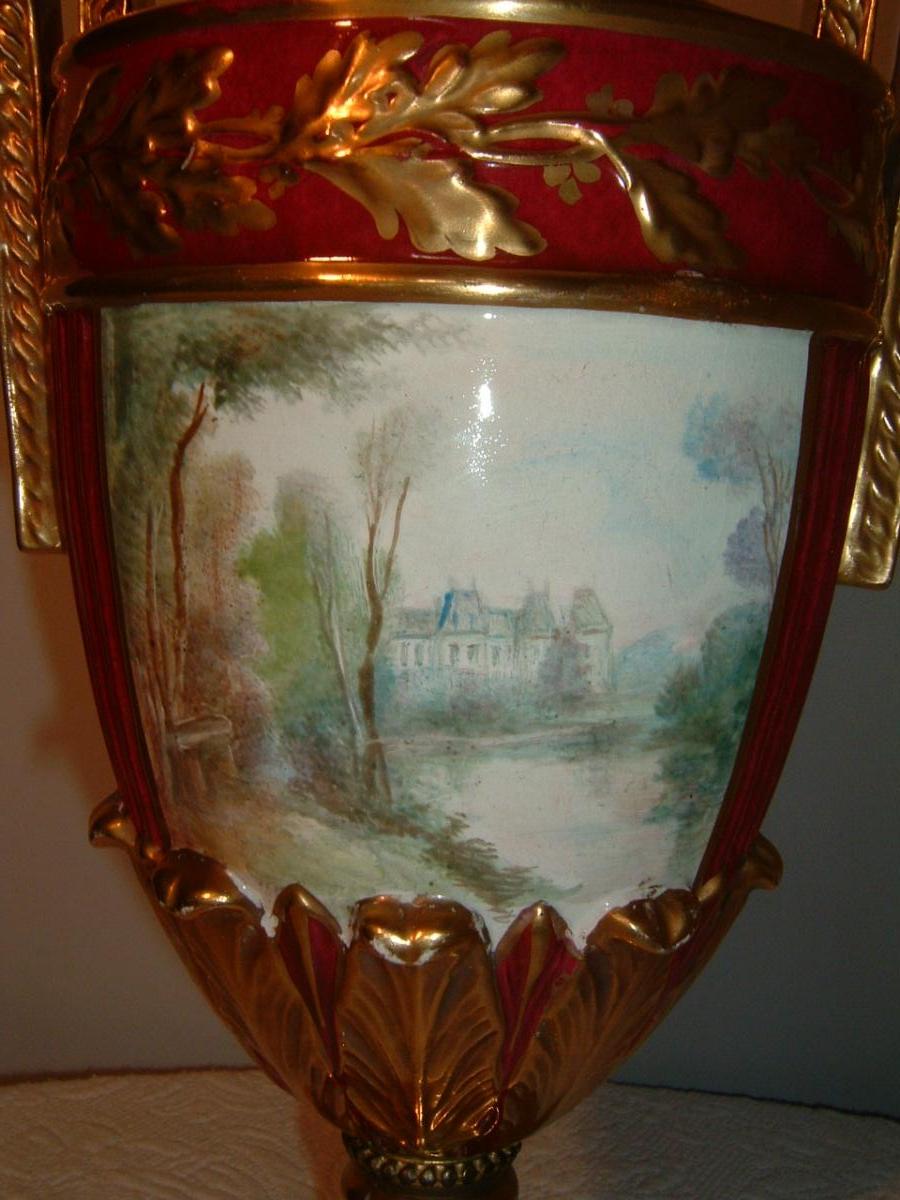 Paire De Vases Empire En Porcelaine De Paris -photo-7