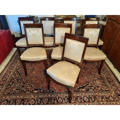 Suite Of Eight Empire Style Chairs XIXth Century