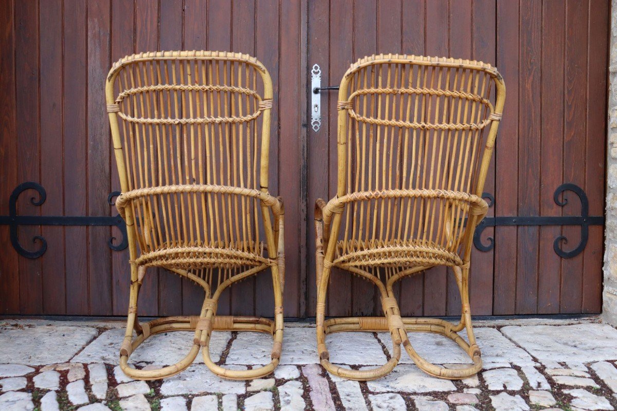 Pair Of Rattan Armchairs By Tito Agnoli-photo-1