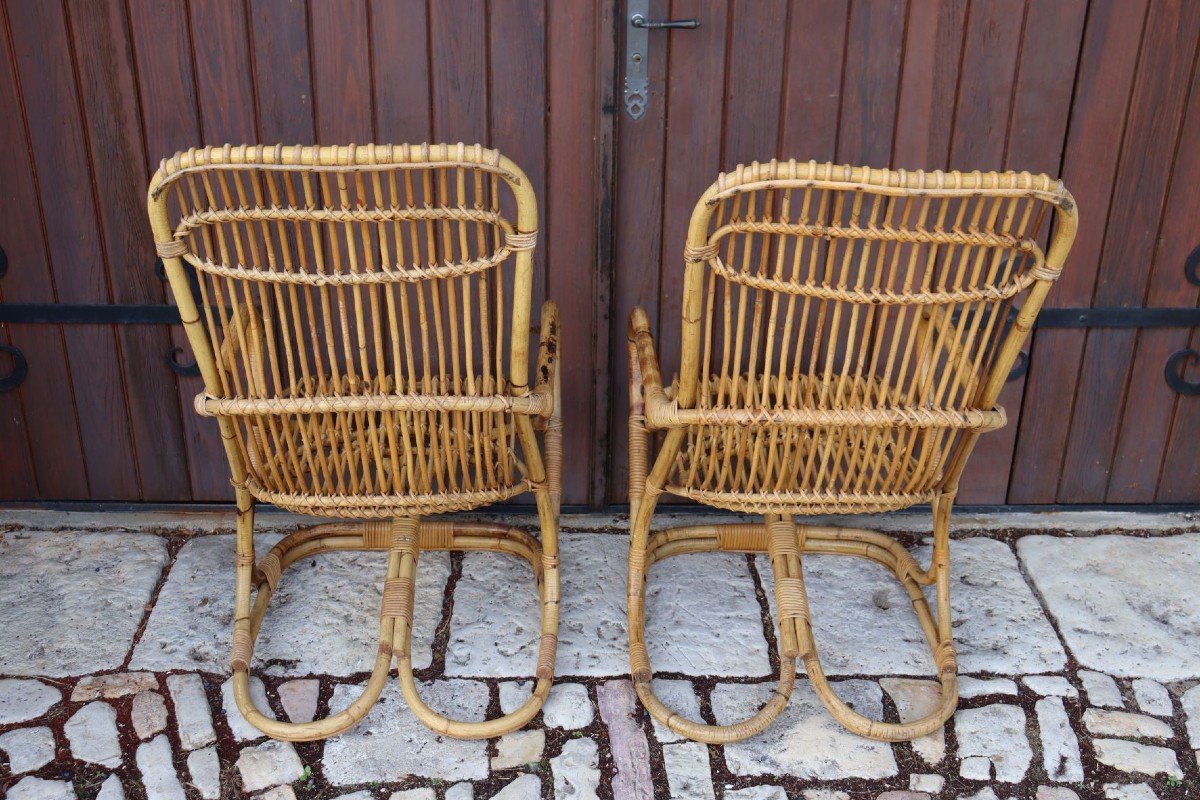 Pair Of Rattan Armchairs By Tito Agnoli-photo-2