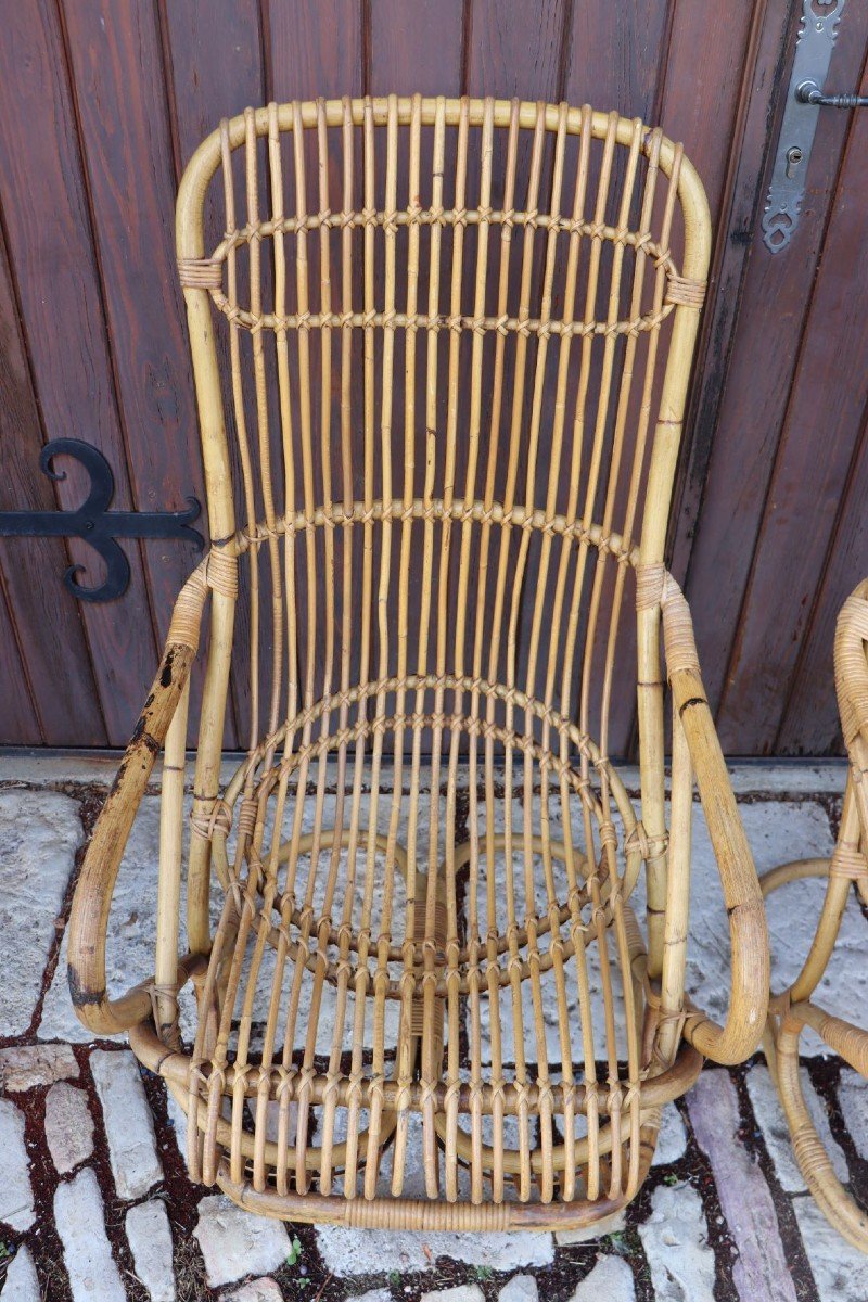 Pair Of Rattan Armchairs By Tito Agnoli-photo-5