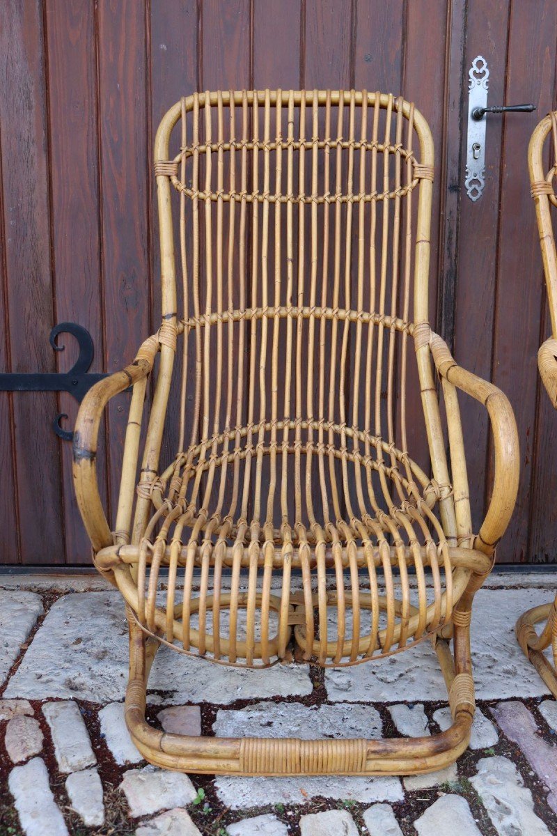 Pair Of Rattan Armchairs By Tito Agnoli-photo-7