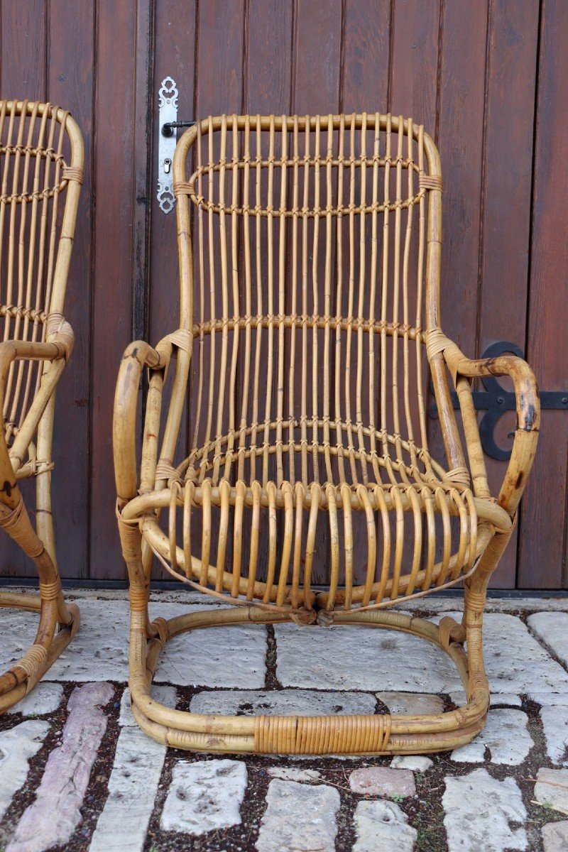 Pair Of Rattan Armchairs By Tito Agnoli-photo-8