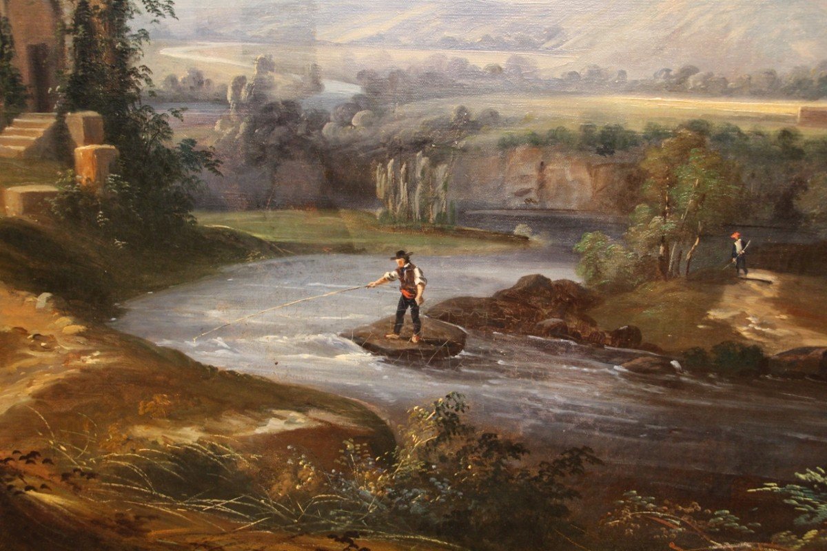 Large Nineteenth Romantic Landscape Painting-photo-4