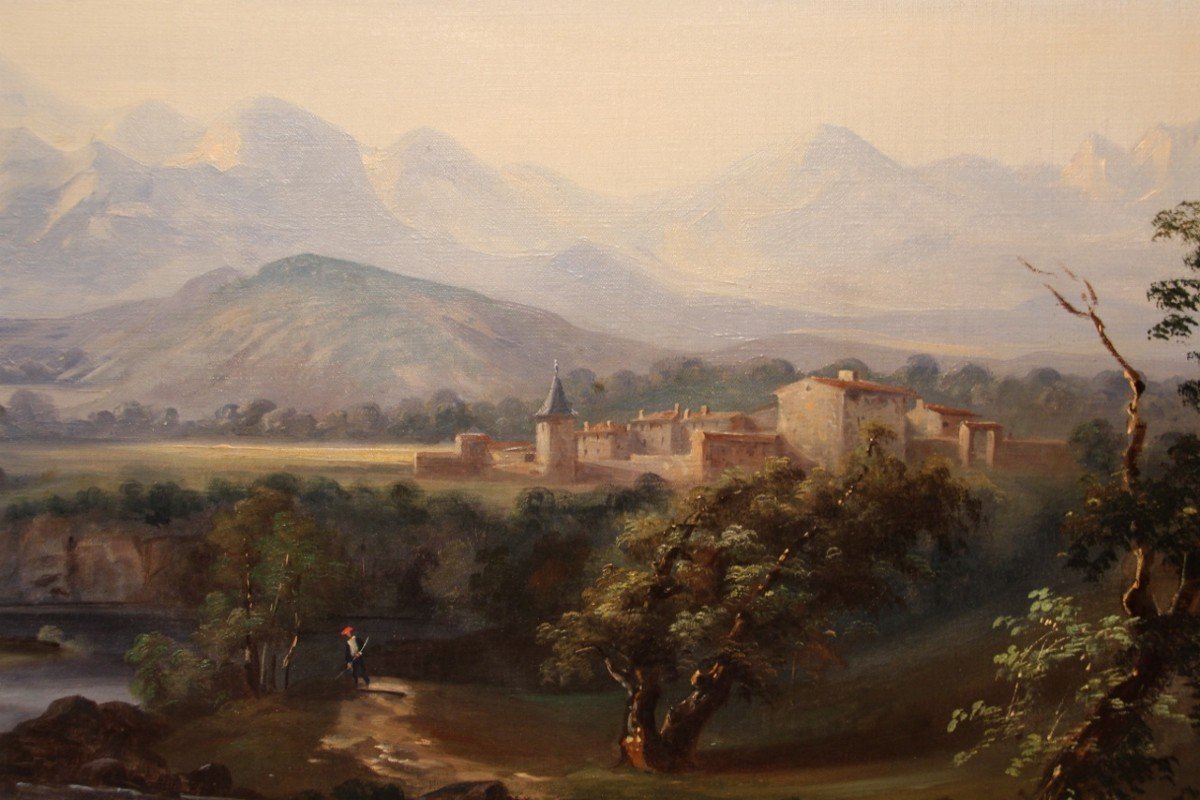 Large Nineteenth Romantic Landscape Painting-photo-1