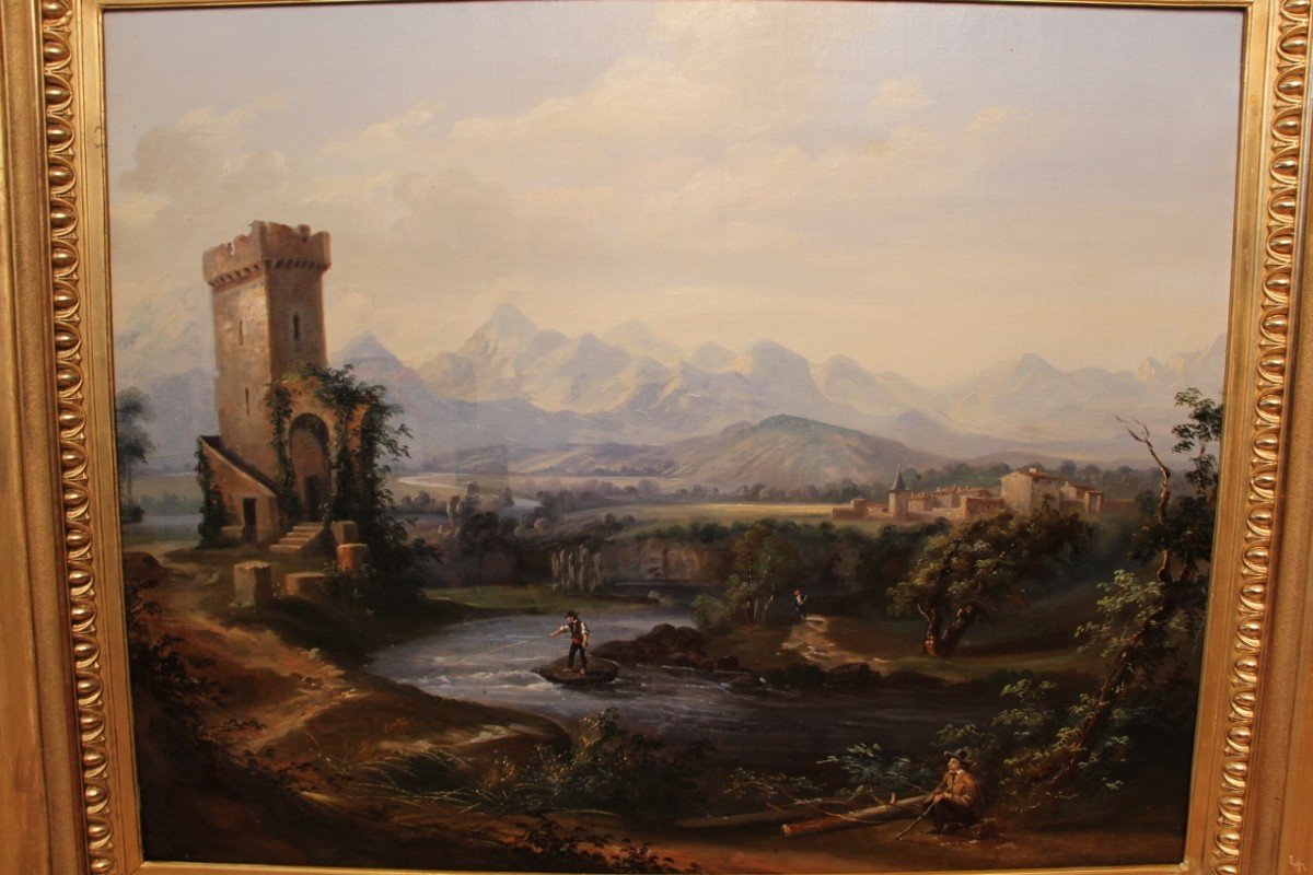 Large Nineteenth Romantic Landscape Painting-photo-3