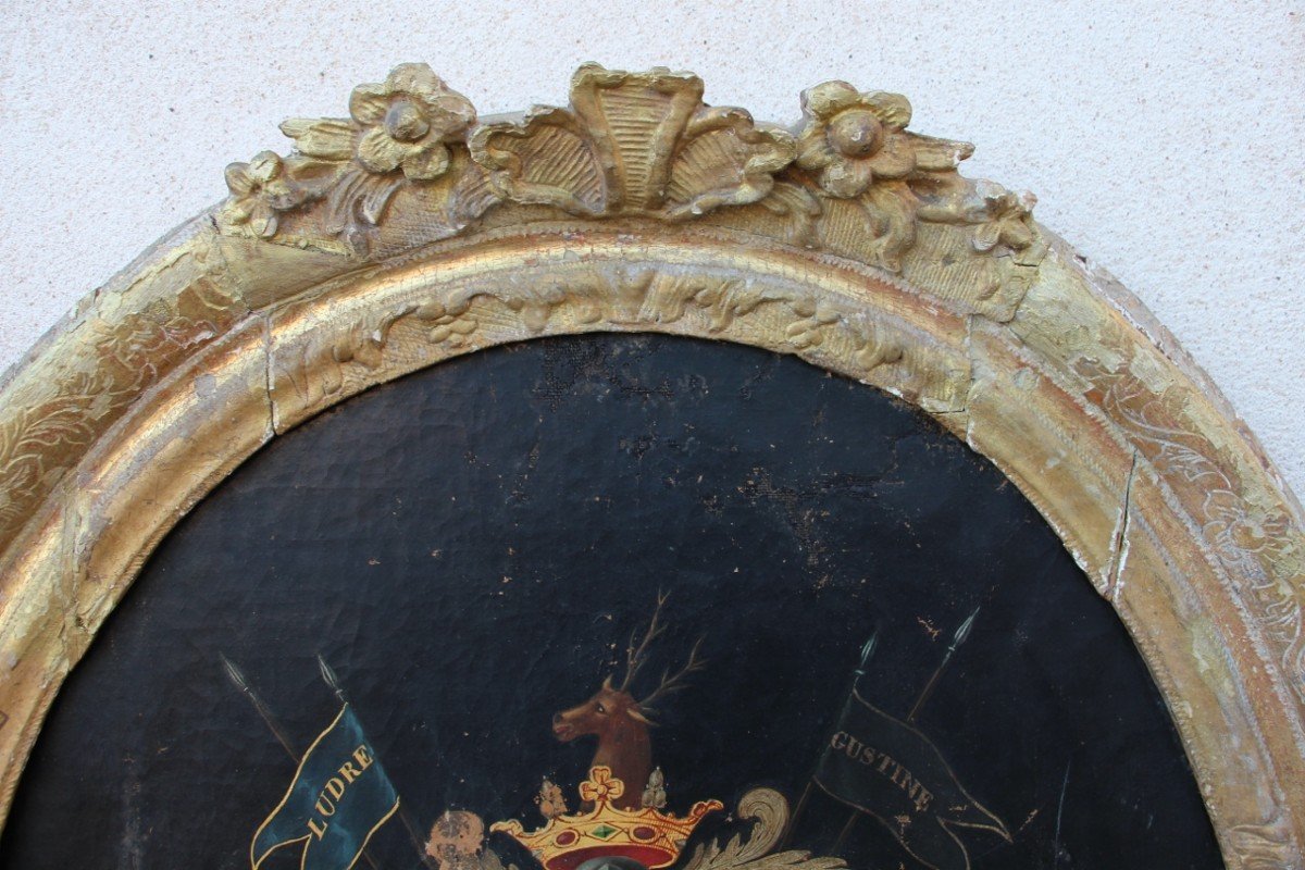 18th Century Oil On Canvas Coat Of Arms Of The Count Of Ludres And De Custine-photo-2