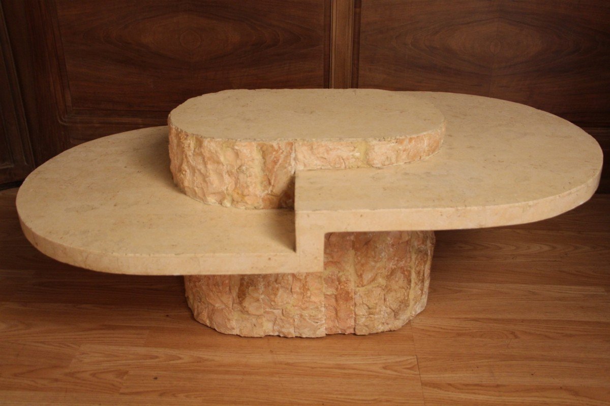 Coffee Table With Travertine Veneer From Maitland-smith, 1970s-photo-4