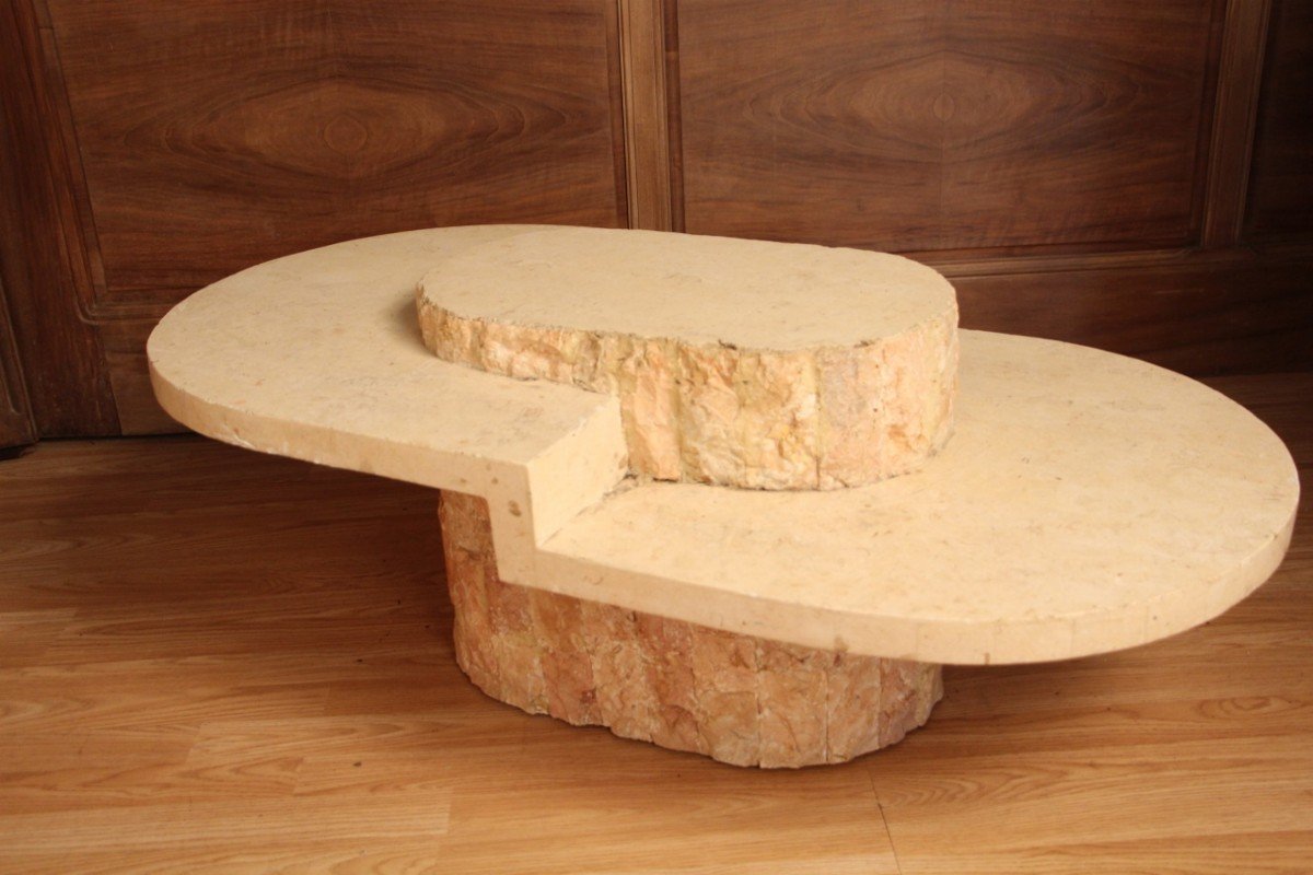 Coffee Table With Travertine Veneer From Maitland-smith, 1970s