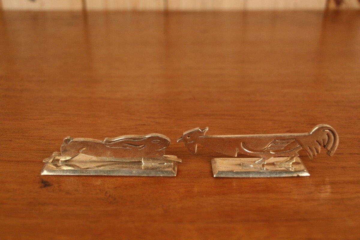 Series Of 10 Knife Holders In Silver Metal Art Deco Period Signed Colotte Nancy-photo-2