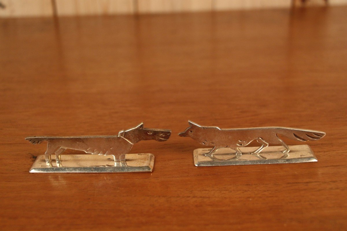 Series Of 10 Knife Holders In Silver Metal Art Deco Period Signed Colotte Nancy-photo-4