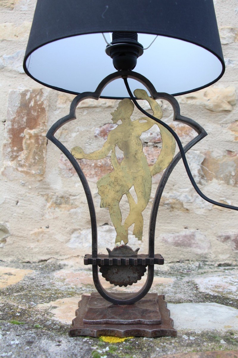 Lamp By Edgar Brandt In Art Deco Wrought Iron-photo-2
