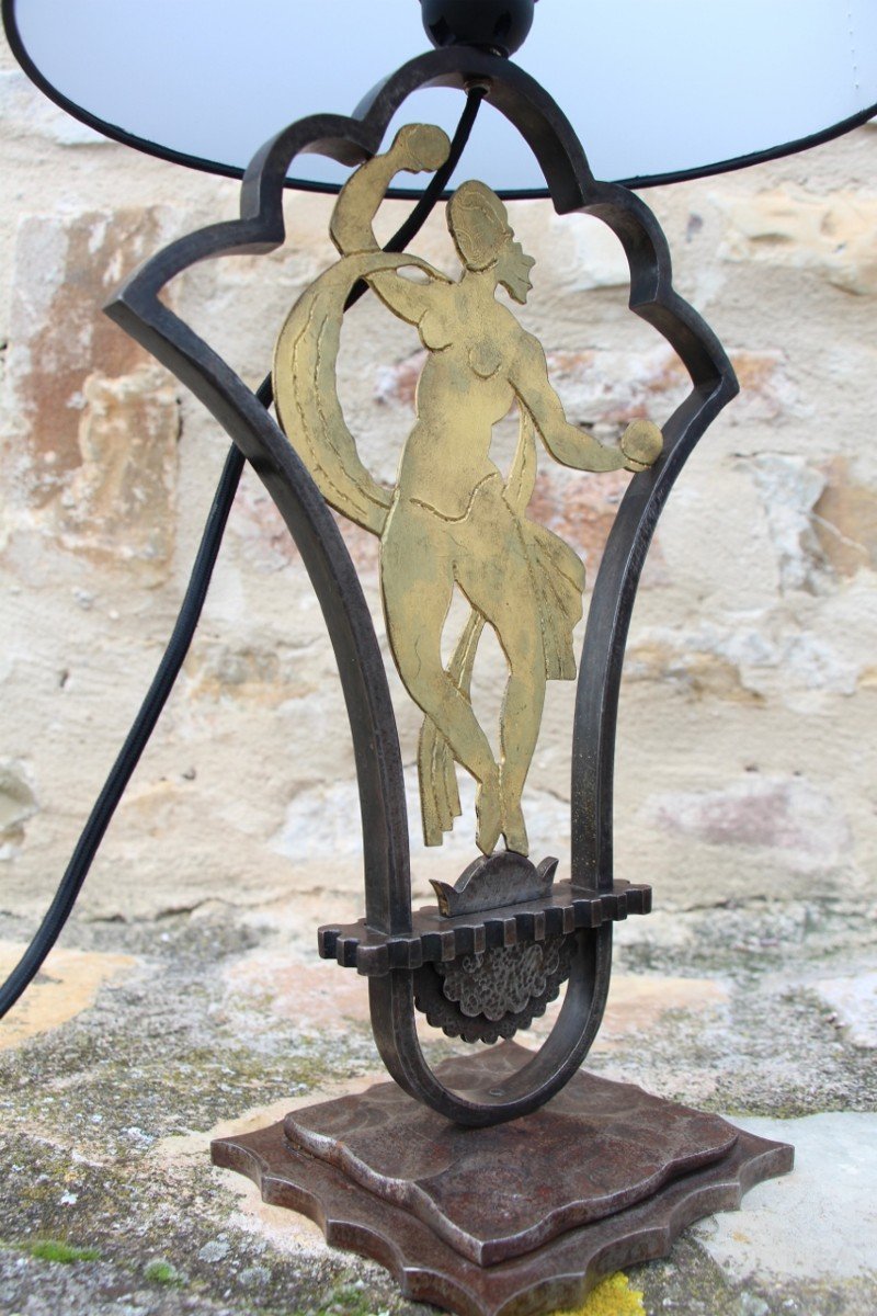 Lamp By Edgar Brandt In Art Deco Wrought Iron-photo-4