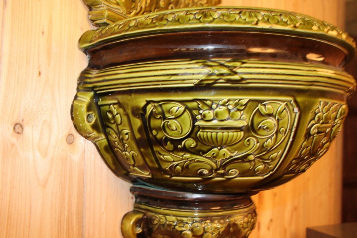 Large Indoor Ceramic Wall Fountain From Sarreguemines 19th Century-photo-5