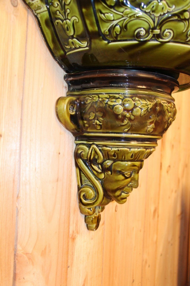 Large Indoor Ceramic Wall Fountain From Sarreguemines 19th Century-photo-6