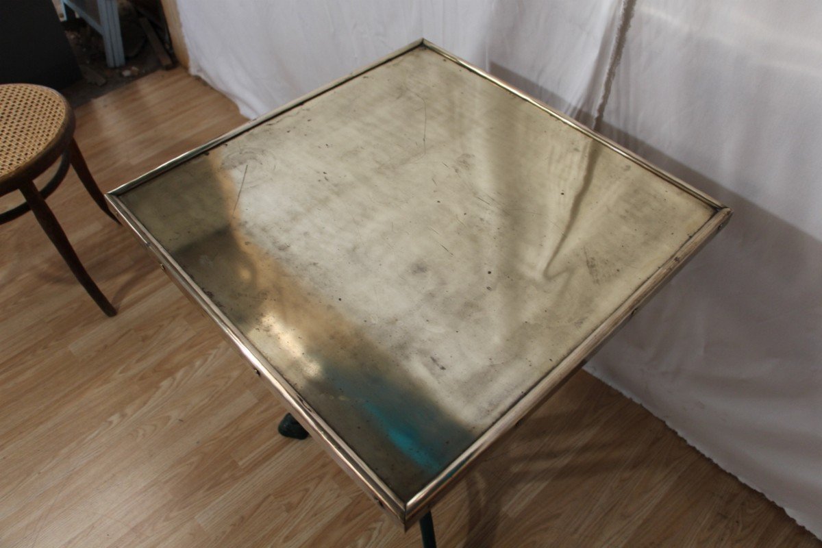 Early 20th Century Bistro Table, Brass Top-photo-4