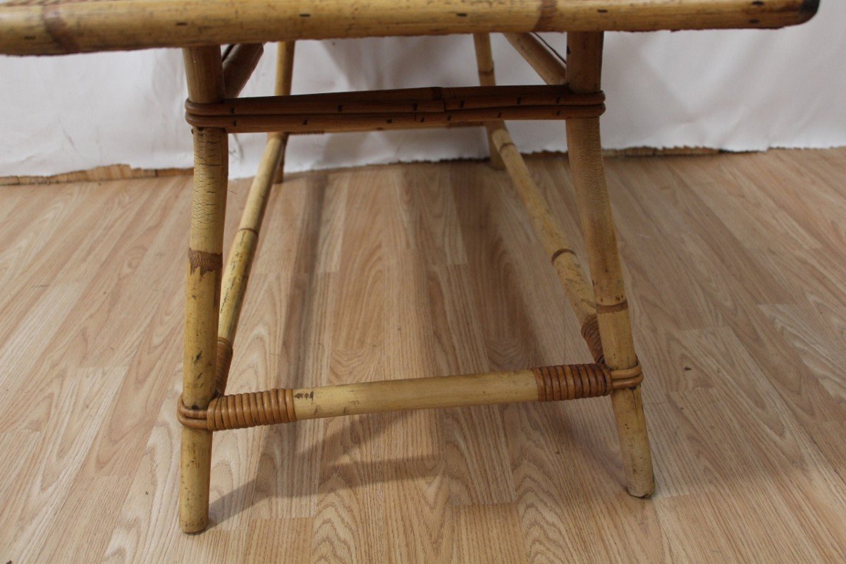 Coffee Table By Audoux Minet In Rattan And Ceramic From Vallauris Year 60's -photo-1