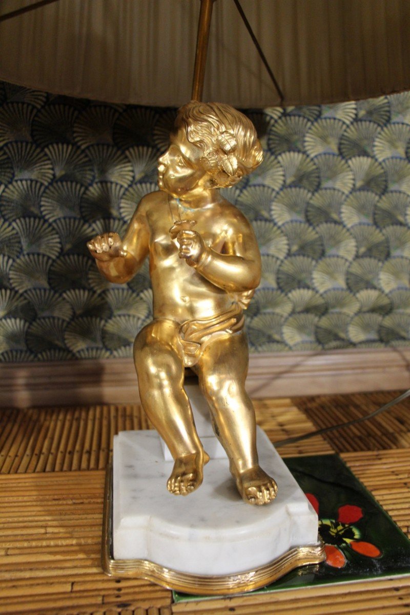 Pair Of Putti Lamps In Gilt Bronze -photo-2