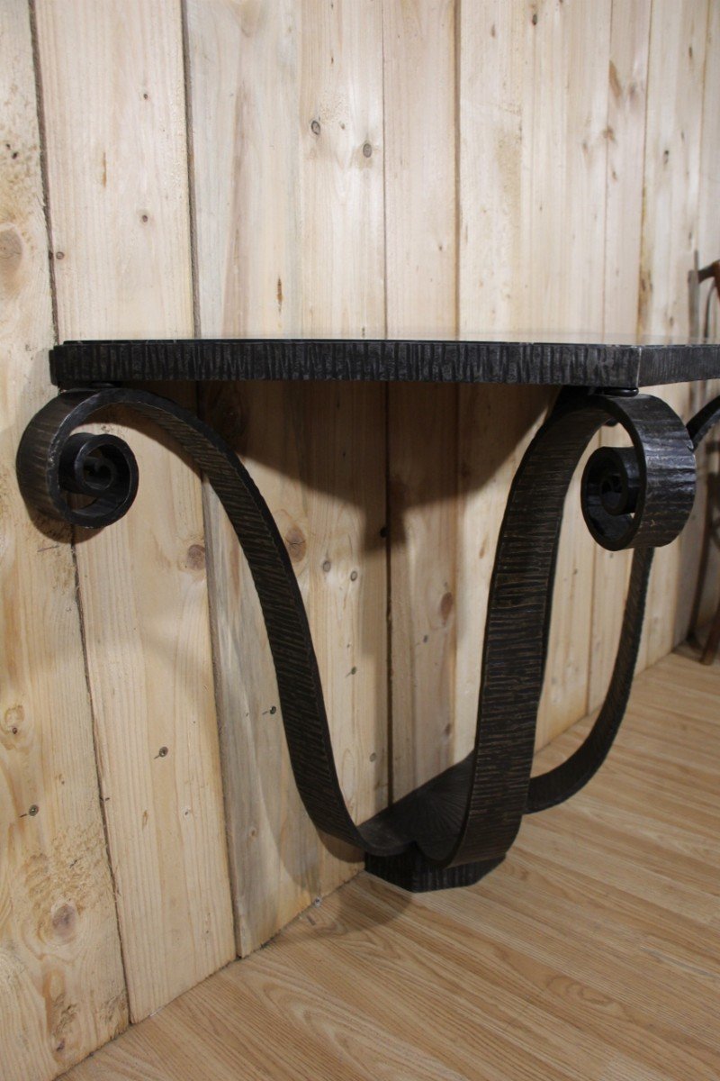 Art Deco Console In Wrought Iron Signed By Raymond Subes -photo-1