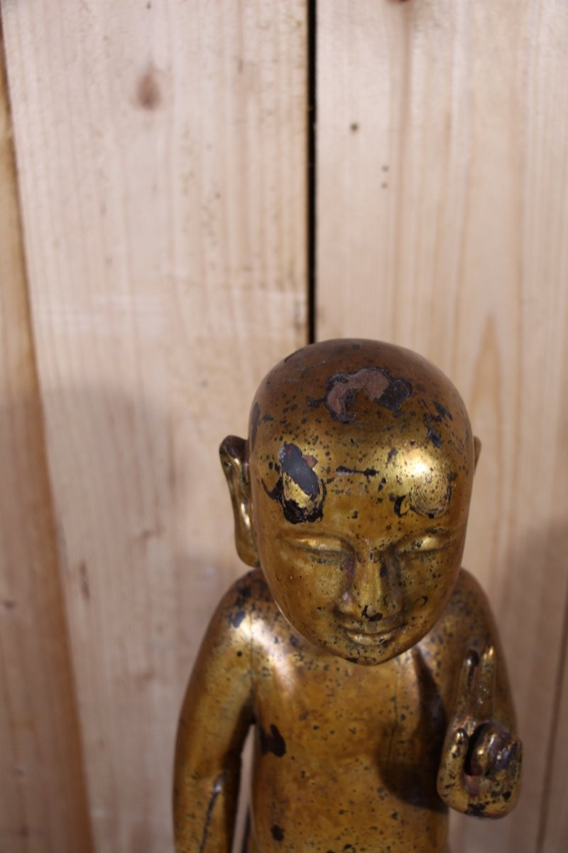Child Buddha In Gilded Wood, China, Vietnam, Late 19th Century-photo-2