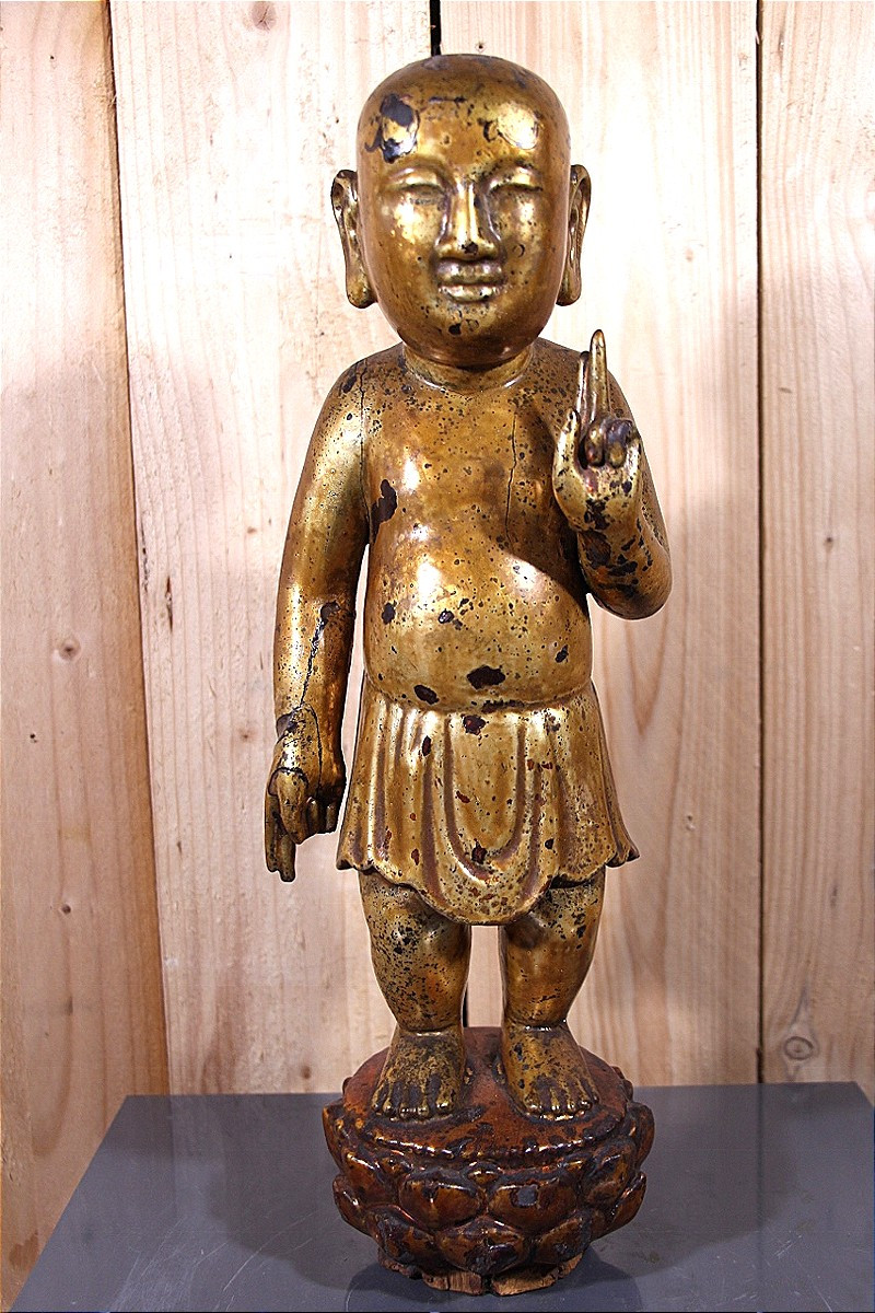 Child Buddha In Gilded Wood, China, Vietnam, Late 19th Century