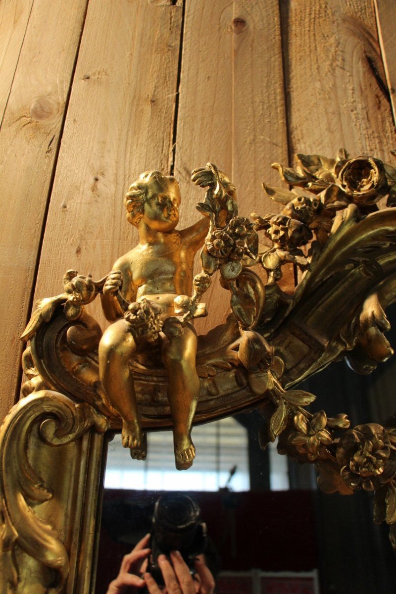Large Napoleon III Mirror In Gilded Wood With Putti And Mascaron-photo-1