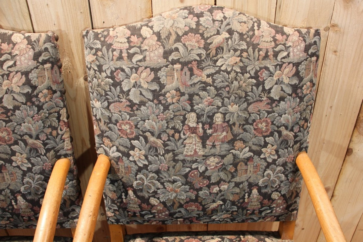Paire De Fauteuils De Style Louis XIII En Os De Mouton, Tapisserie Au Point-photo-3