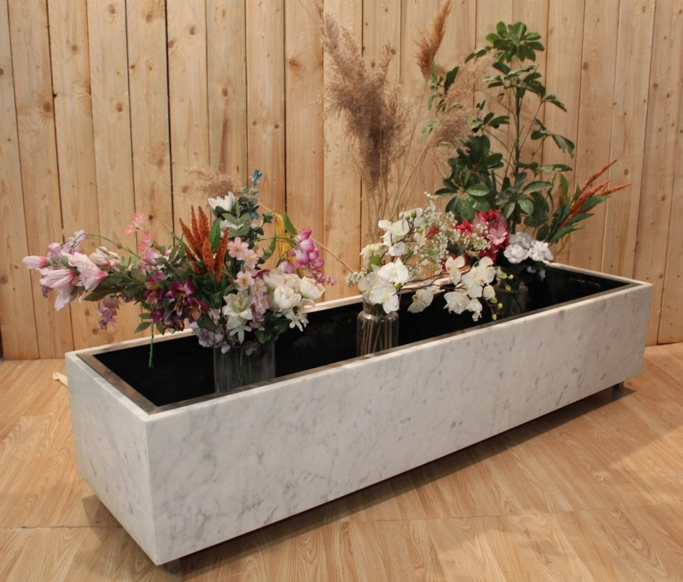 Grande Jardinière Année 1960 Style Knoll En Marbre Et Acier Brosser