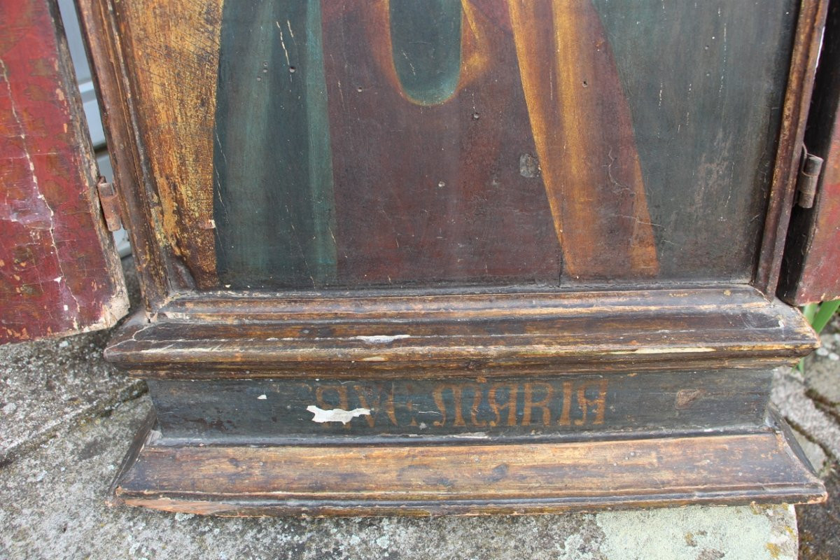 Grand Triptyque Panneau Peint De La Vierge XVIIIeme Italien-photo-4