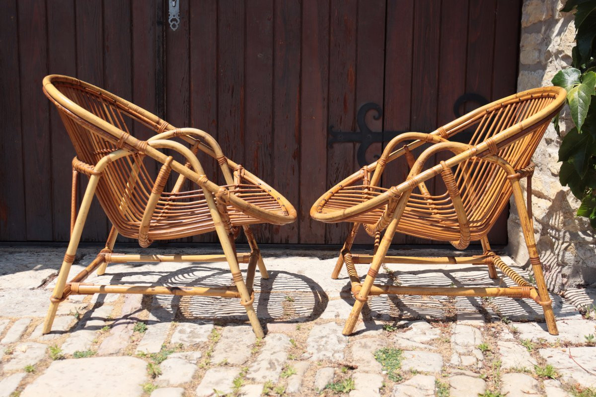Paire de fauteuils en rotin de Audoux-Minnet-photo-2