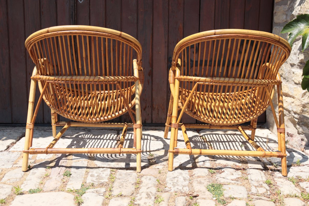 Paire de fauteuils en rotin de Audoux-Minnet-photo-3