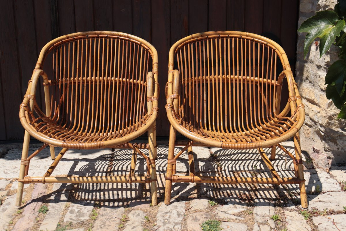 Paire de fauteuils en rotin de Audoux-Minnet-photo-4