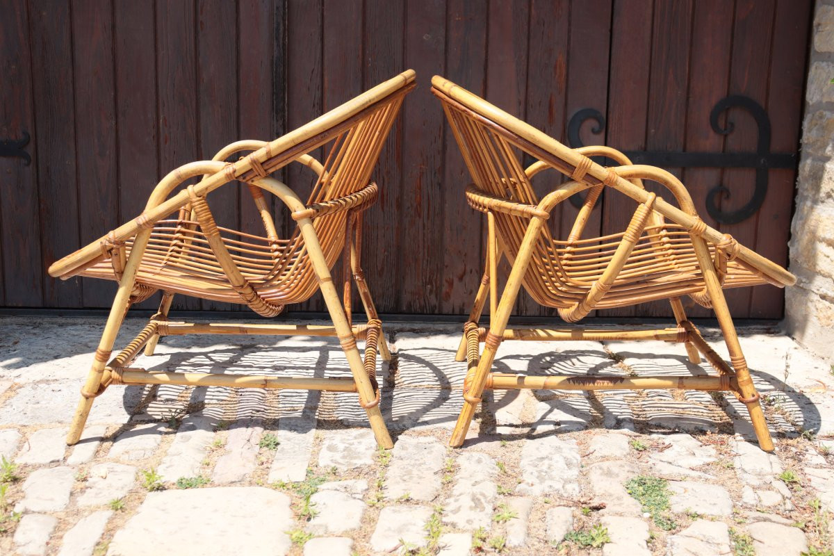 Paire de fauteuils en rotin de Audoux-Minnet-photo-1