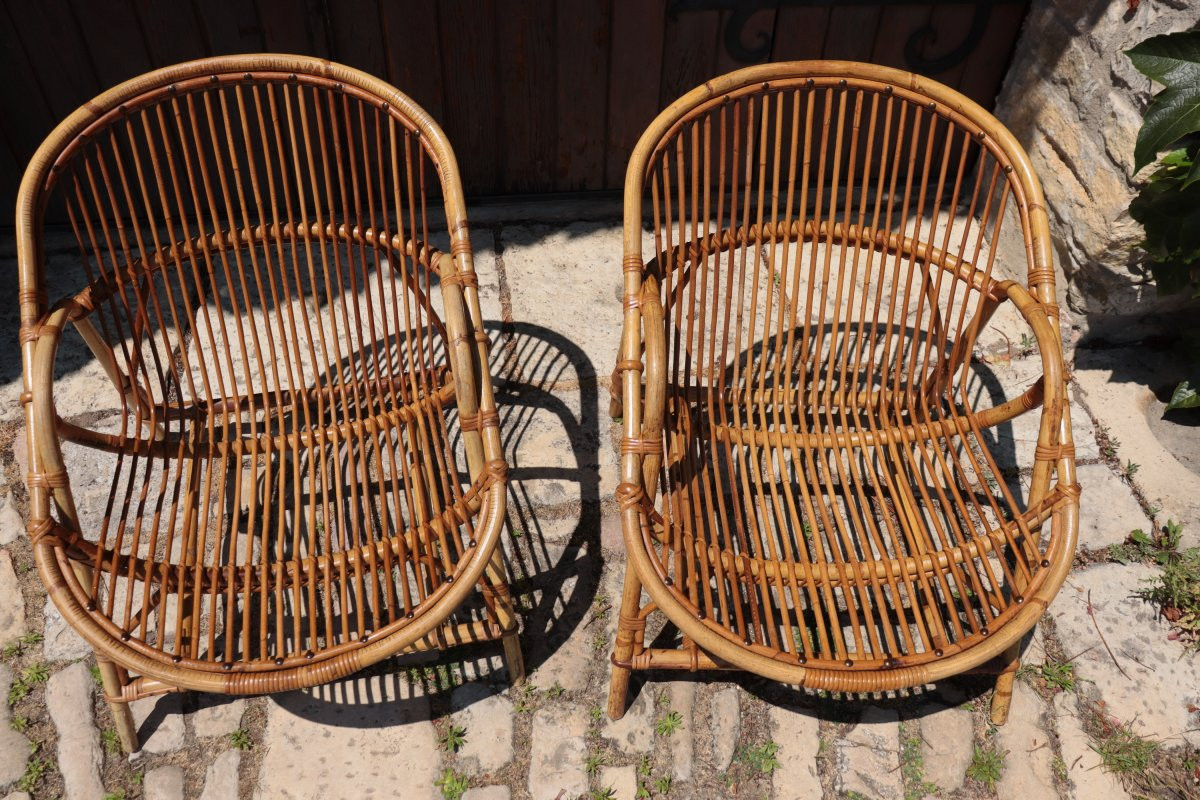 Paire de fauteuils en rotin de Audoux-Minnet-photo-2