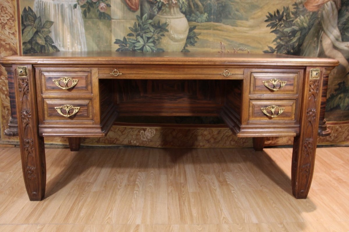 Bureau plat et fauteuil de direction Art Déco signé Jules Cayette-photo-4