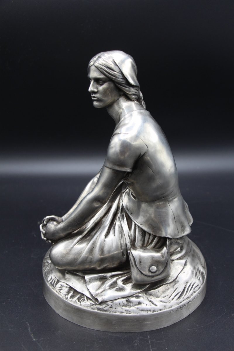 Bronze de Jeanne D'arc a patine argent , Barbedienne XIXème-photo-2