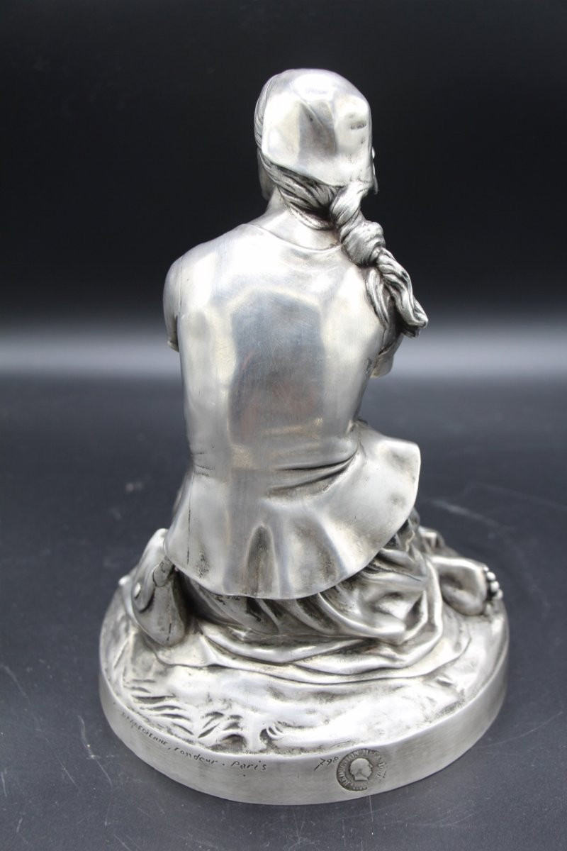Bronze de Jeanne D'arc a patine argent , Barbedienne XIXème-photo-3