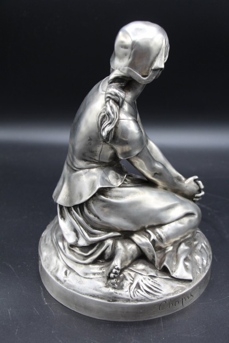 Bronze de Jeanne D'arc a patine argent , Barbedienne XIXème-photo-4