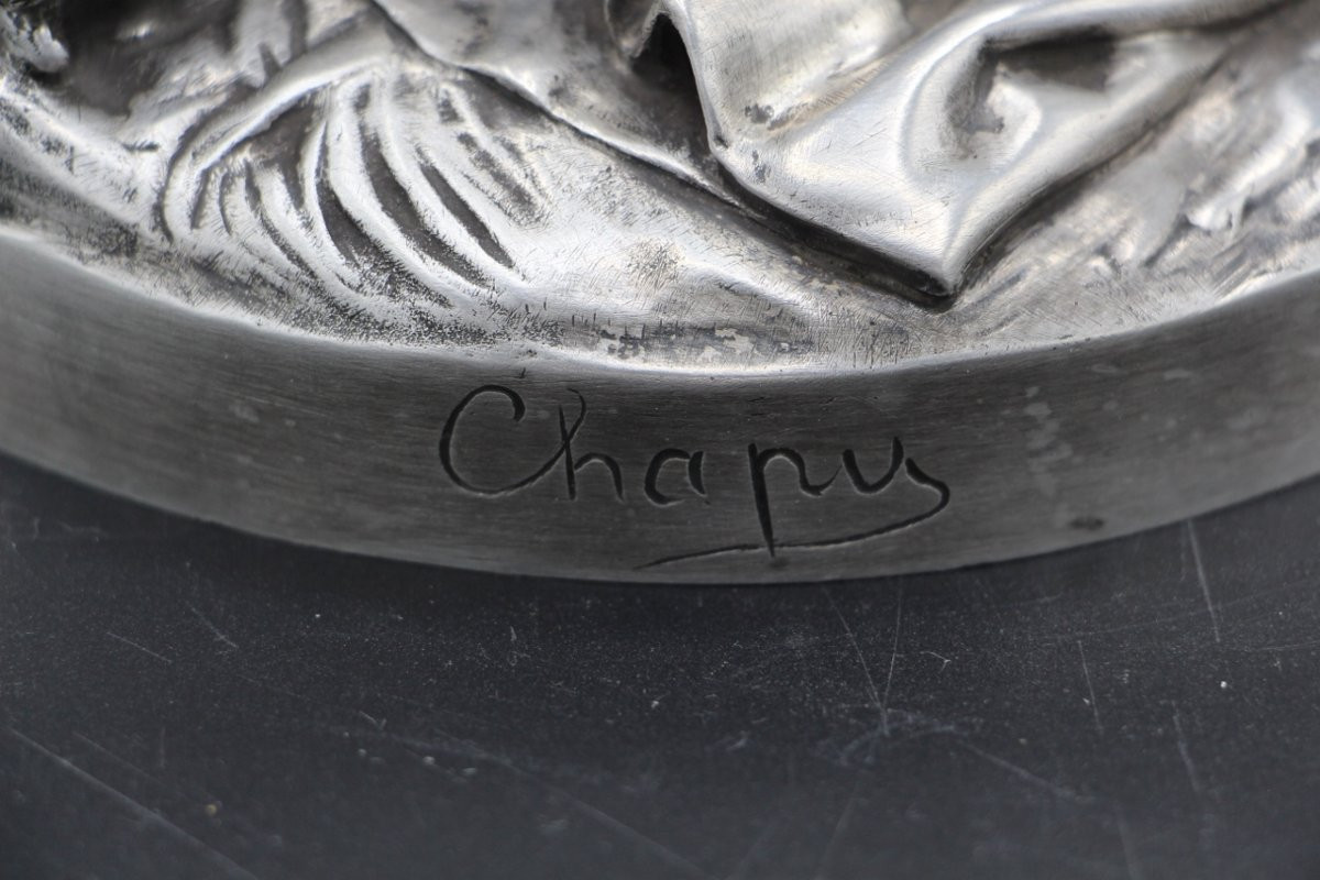 Bronze de Jeanne D'arc a patine argent , Barbedienne XIXème-photo-2