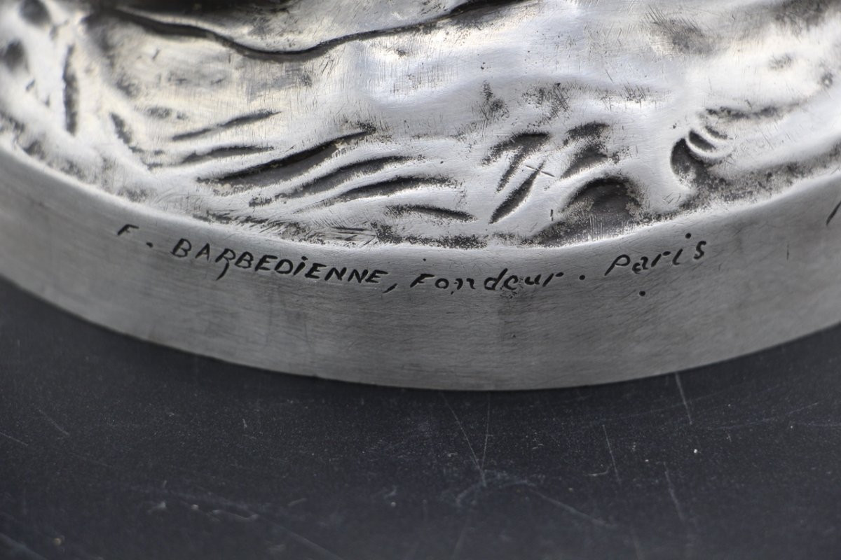 Bronze de Jeanne D'arc a patine argent , Barbedienne XIXème-photo-3