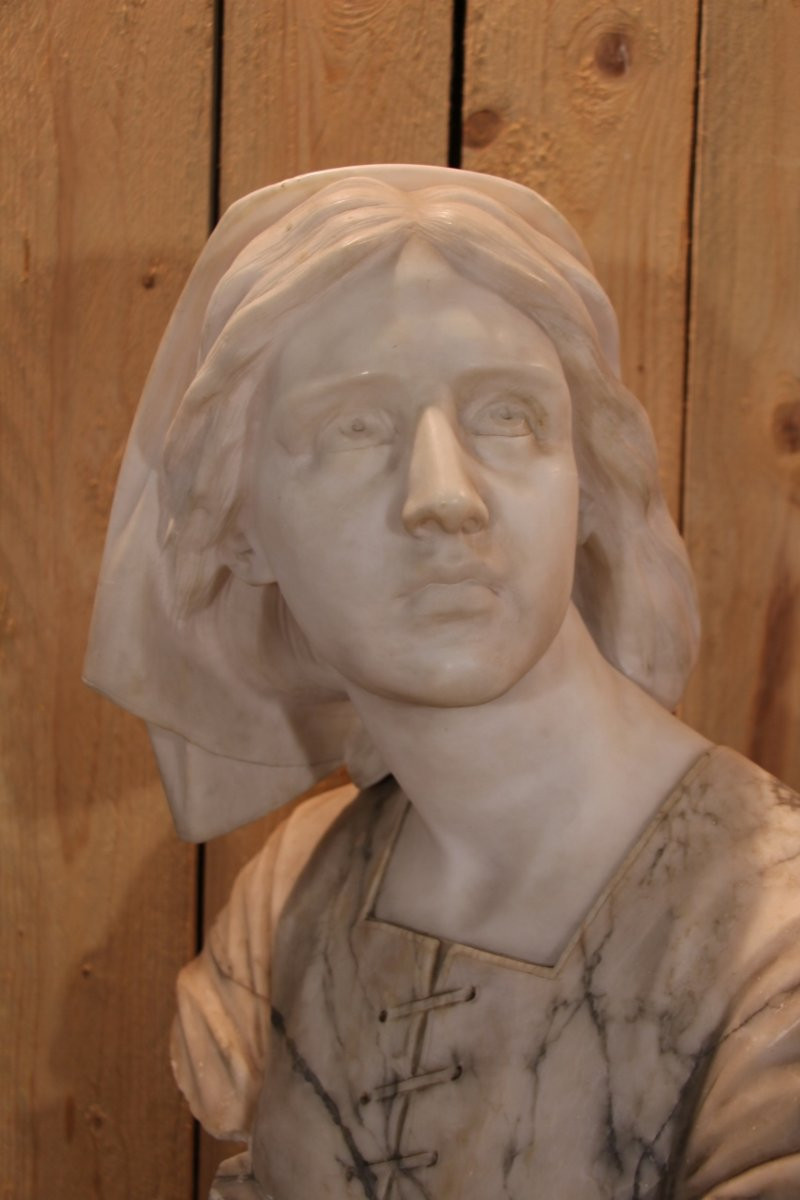 buste de jeanne d'arc en marbre et albâtre XIX attribué a Giuseppe Bessi-photo-4