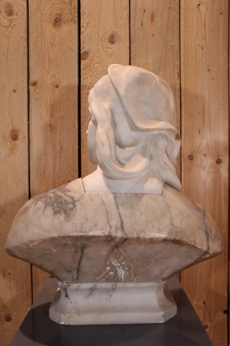 buste de jeanne d'arc en marbre et albâtre XIX attribué a Giuseppe Bessi-photo-2