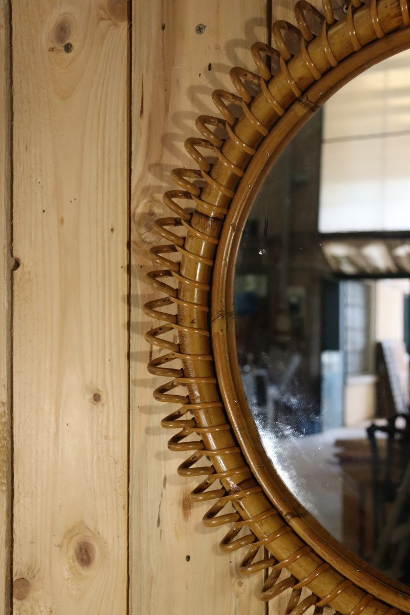 miroir rond en bambou et rotin de franco albini 1960-photo-1